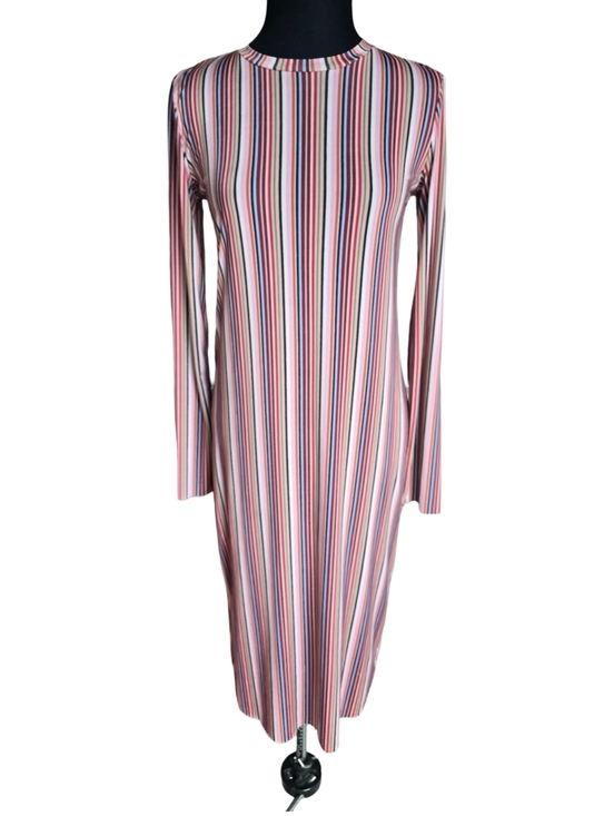 Zara Dresses & Skirts - Zara Pink Multi-Stripe Long Sleeve Midi Dress
